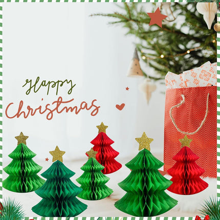 6-Pack Honeycomb Paper Christmas Trees, Red & Green Mini Tabletop Holiday Decor