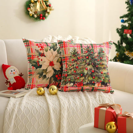Red Green Buffalo Plaid Christmas Pillow Covers 18x18, Set of 2 for Sofa Decor