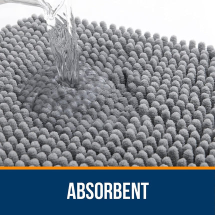 Grey Chenille Bath Rug 30x20, Soft Absorbent Quick Dry Bathroom Mat, Washable