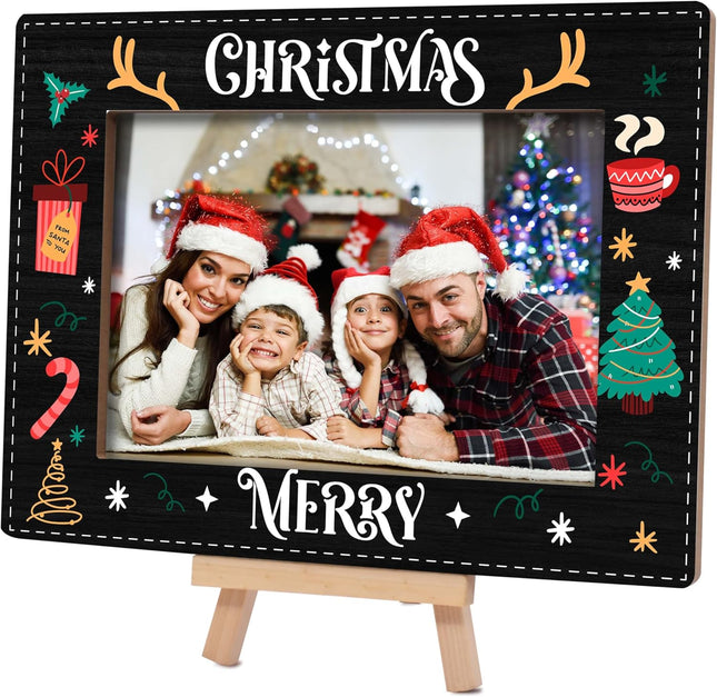 Merry Christmas Wooden 4x6 Photo Frame with Tree Design for Holiday Decor