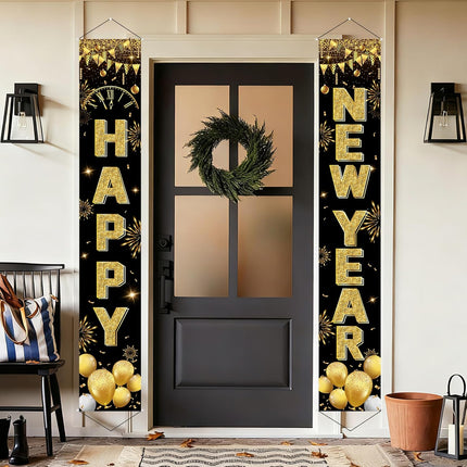 Happy New Year 2025 Party Banner – 2-Pc Door & Porch Decorations