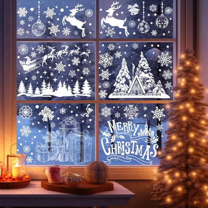 9PCS Snowflake Christmas Window Clings, White Decals for Festive Window Decor