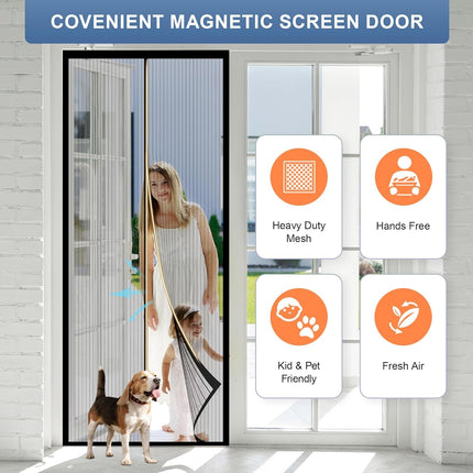 Magnetic Screen Door Mesh 38 x 82 Inch for 36 x 80 Inch Door Black