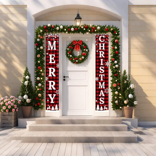Christmas Outdoor Decorations Versatile Merry Christmas Yard Sign & Plaid Door Banner
