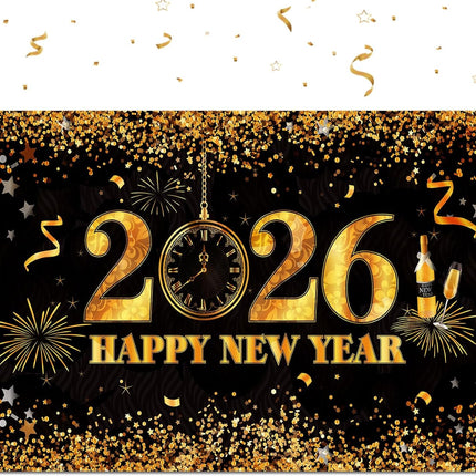 Happy New Year 2026 Photo Booth Backdrop – 72.8×43.3in Party Decor