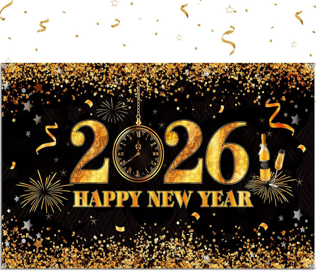 Happy New Year 2026 Photo Booth Backdrop – 72.8×43.3in Party Decor