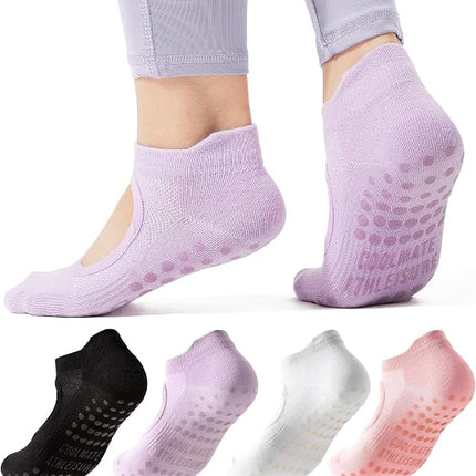 Pilates Socks with Grips for Women Non-Slip Yoga Socks Arch Support Cotton Blend