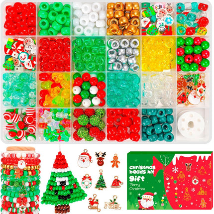 500PCS Christmas Beads for Bracelets Pony Beads & Holiday Charms for Xmas Party Decor