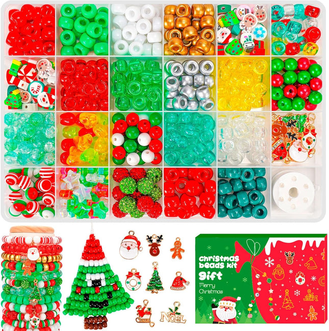500PCS Christmas Beads for Bracelets Pony Beads & Holiday Charms for Xmas Party Decor