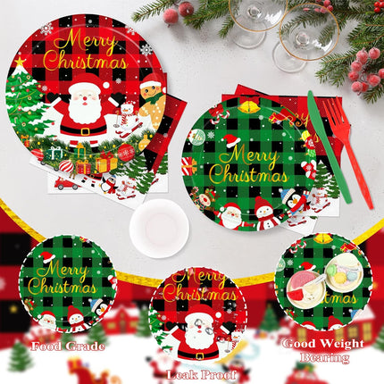 175PCS Christmas Party Supplies – Disposable Plates, Napkins, Cups & Cutlery Set