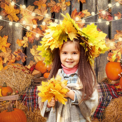CHAIYA 7x5FT Fall Backdrop – Thanksgiving Maple Leaves, Hay & Pumpkins for Photo Booth