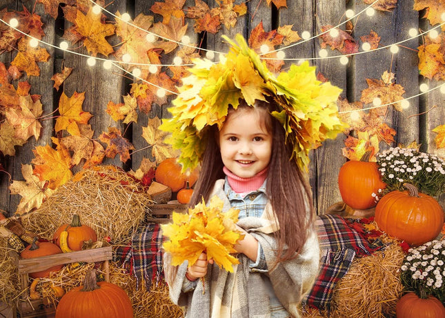 CHAIYA 7x5FT Fall Backdrop – Thanksgiving Maple Leaves, Hay & Pumpkins for Photo Booth
