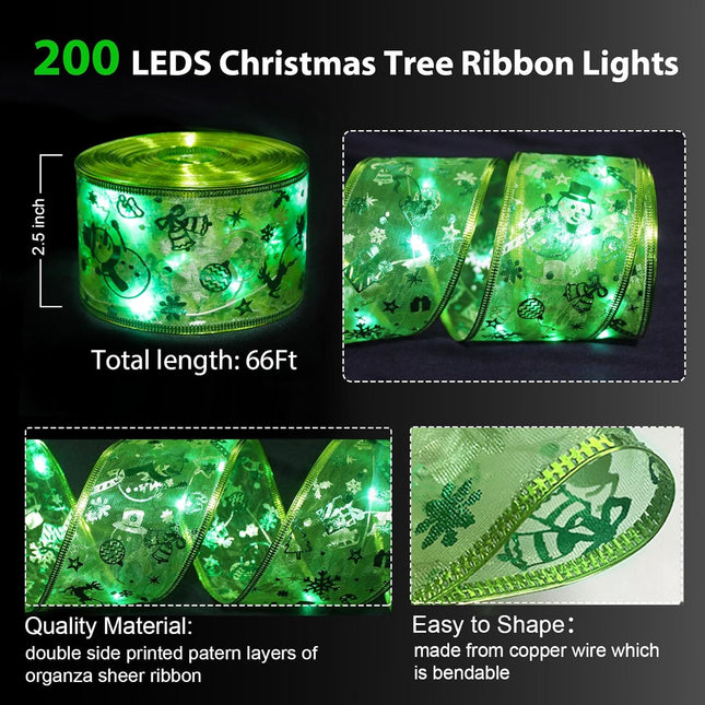 LED Ribbon Lights for Christmas Tree – 66FT, 200 LEDs, Remote & Timer, 8 Modes