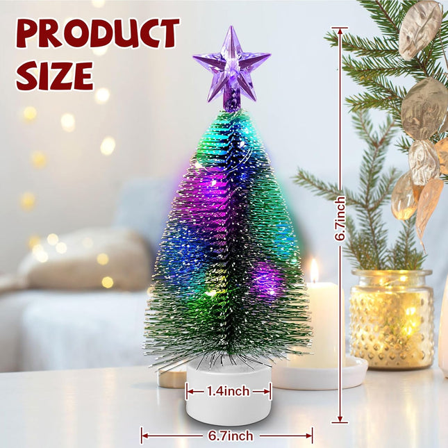 4-Piece Mini Christmas Tree Set with Lights – 7-Inch Multi-Color Artificial Tabletop Pine Trees