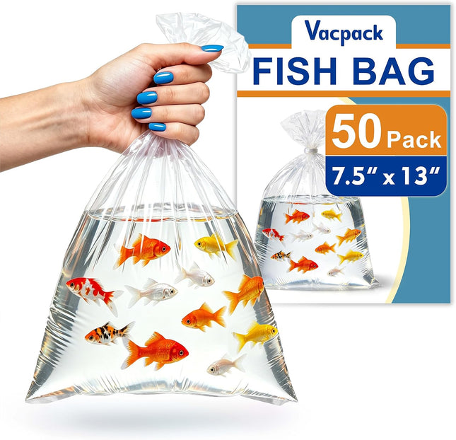 50 Pack Live Fish Shipping Bags 7.5 x 13 Inch 3 Mil Heavy Duty Leakproof Plastic