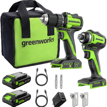 24V Brushless Drill & Impact Driver Combo, Lightweight with USB-C Batteries & Charger