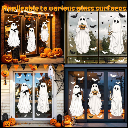 3-Sheet Large Halloween Window Clings, Ghost Bat Black Cat Pumpkin Glass Decals