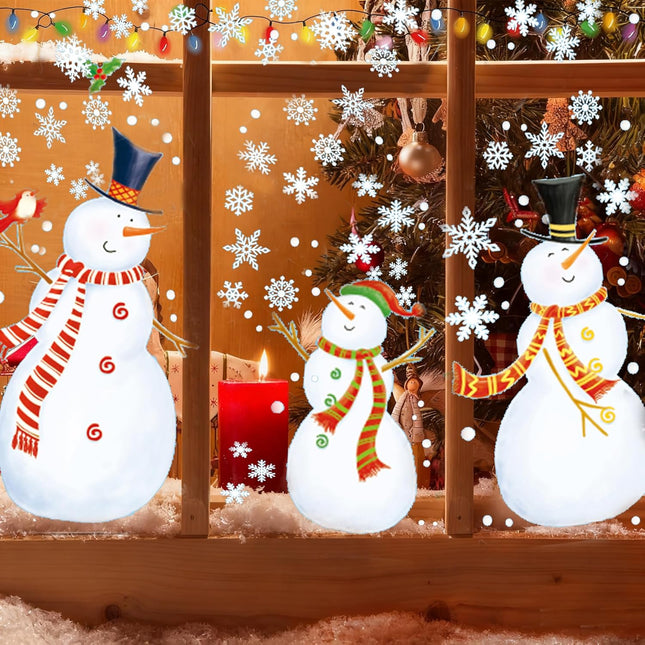 Christmas Window Clings Snowman & Snowflakes Static Stickers Decor