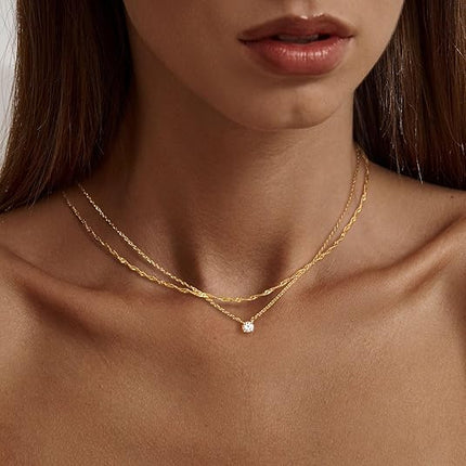 Dainty 14K Gold Plated CZ Necklace for Women Simple Cubic Zirconia Jewelry
