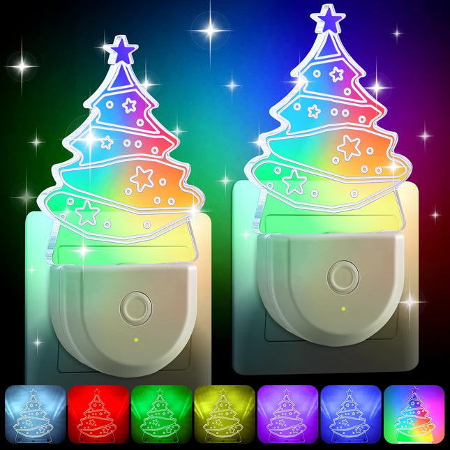 2-Pack Christmas LED Night Lights – 6 Colors, Dusk to Dawn Holiday Decor
