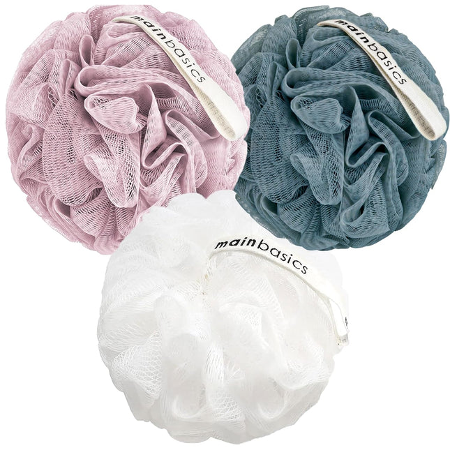 3-Pack Body Wash Loofah Pouf – Exfoliating Shower Sponge, Airy Blossom