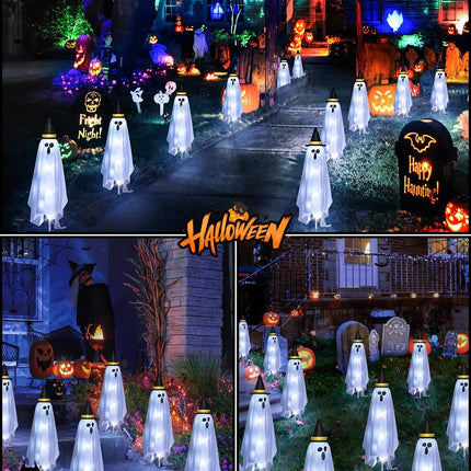 6-Pack Solar Ghost Lights, Floating Scary Halloween Yard & Pathway Decorations