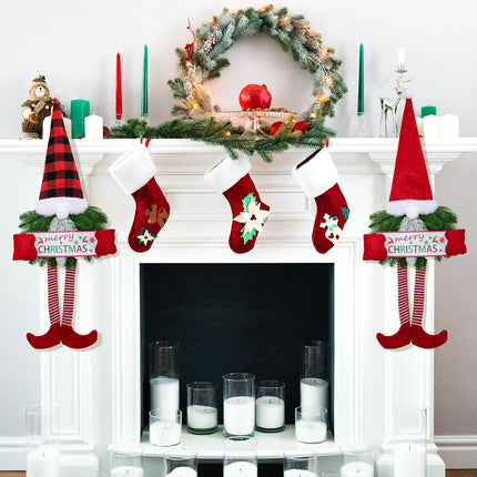 2PCS Hanging Gnome Wreaths – Artificial Pine Xmas Door & Wall Decor