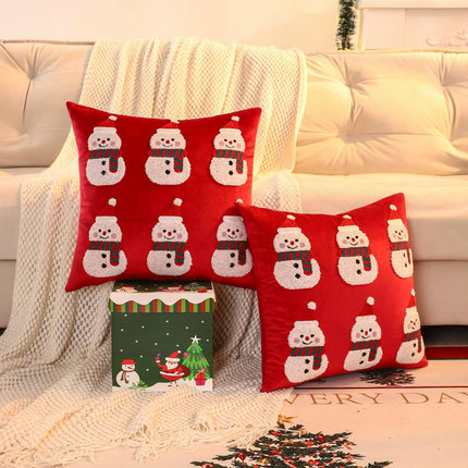 Christmas Red Pillow Covers 2PCS – 18x18 Velvet Snowman Holiday Cushion Cases