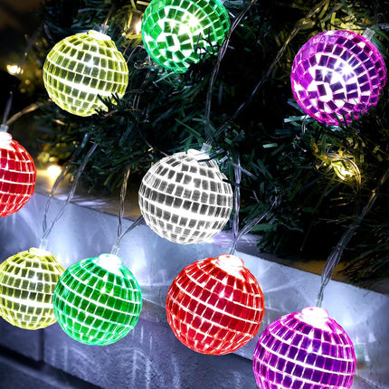 LED Disco Ball Lights – Battery-Powered Mirror Balls String for Backyard & Porch Decorations