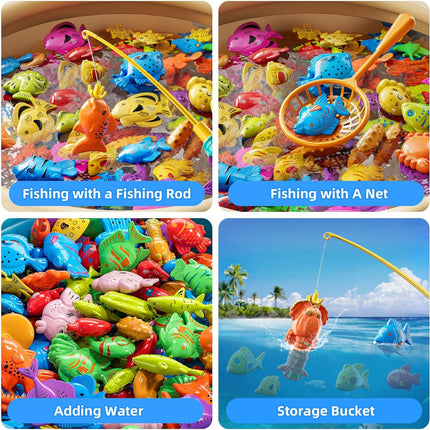 51PCS Magnetic Fishing Game Toy with Rod Net Bath Water Play Set for Kids