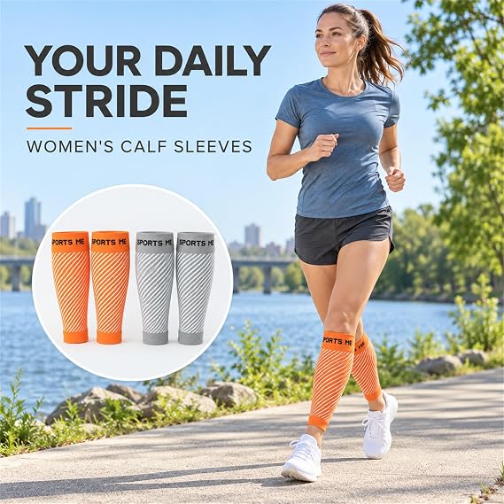 Orange Calf Sleeves 2 Pairs for Men and Women, Breathable Mid-Calf Leg Warmers for Sports