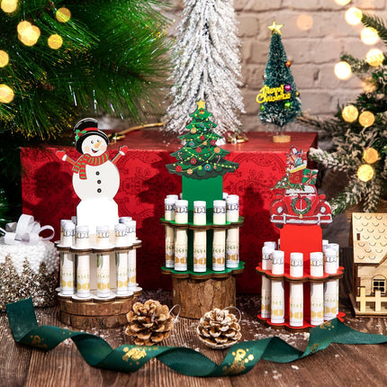 3 Pcs Christmas Money Holders – Wooden Ornament Holders with 10 Holes for Cake & Gifts