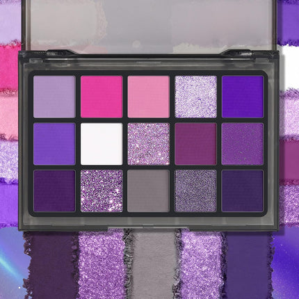 15-Color Purple Eyeshadow Palette, Matte Shimmer Metallic Glitter, Smoky Makeup Palette