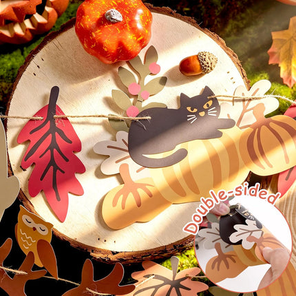 2-Piece Halloween Fall Ghost Pumpkin Maple Leaf Paper Banner Bunting Decor