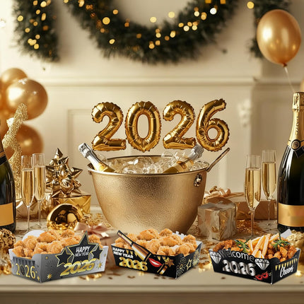 24-Piece Black & Gold Snack Bowls – Disposable Food Trays for NYE 2026