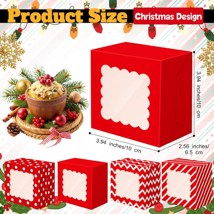 24PCS Holiday Cookie Boxes – Small Red & White Boxes with Window for Gifts & Desserts