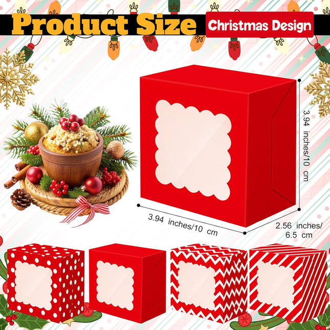 24PCS Holiday Cookie Boxes – Small Red & White Boxes with Window for Gifts & Desserts