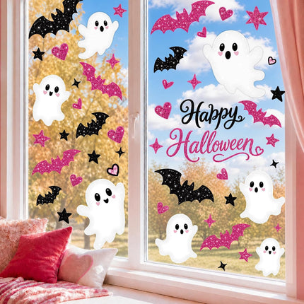 9-Sheet Pink Halloween Window Clings, Cute Ghost Pastel Glass Decals for Kids