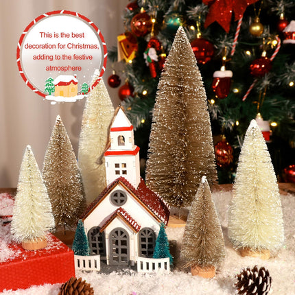 6PCS Mini Christmas Trees – Small Bottle Brush Trees with Wooden Base, Artificial Holiday Decor