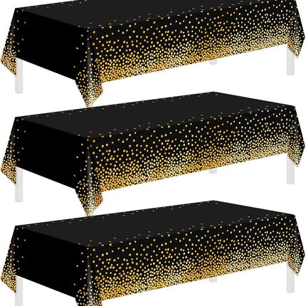 3 Pack Black Gold Dot Tablecloths 54x108 – Disposable Party Covers