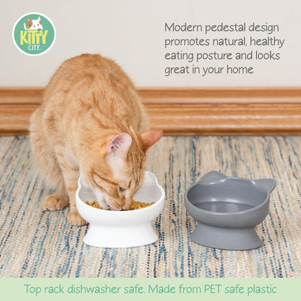 Modern Elevated Cat Bowl Set White Gray Raised Food Water Dishes for Cats