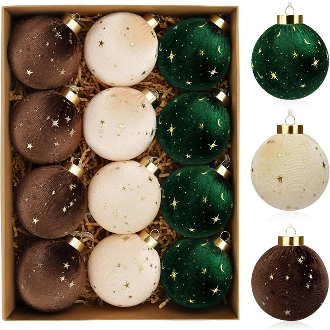 12PCS Christmas Tree Ornaments Velvet Balls Shatterproof Hanging Bulbs