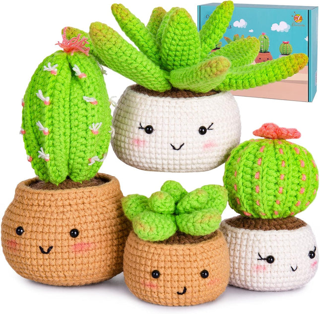Beginner Crochet Kit for Adults, 4 Plant Projects with Video Tutorials and Extra Yarn