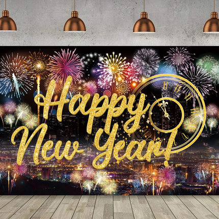 Happy New Year Party Backdrop – Fabric Poster Fireworks Photo Booth Decor