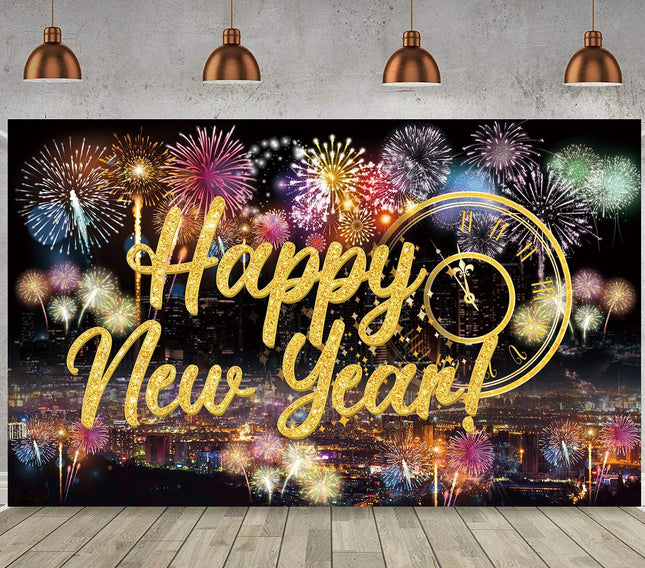Happy New Year Party Backdrop – Fabric Poster Fireworks Photo Booth Decor