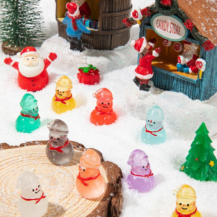 46 PCS Glow-in-the-Dark Mini Snowman Figurines – 9 Colors Xmas Decor