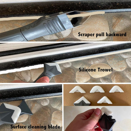 3-in-1 Sealant Tool – Stainless Head, Grout Scraper, 5 Replaceable Pads