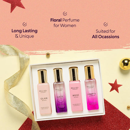 BellaVita Luxury Mini Perfume Set for Women 4 x 20ml Eau de Parfum Gift Collection