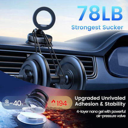 Car Phone Holder for MagSafe, 360° Rotation, Dual-Axis, Suction Mount for iPhone