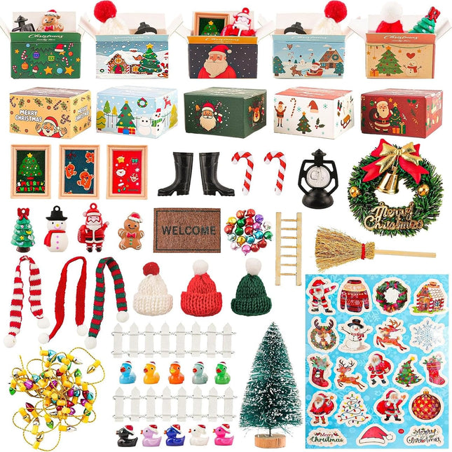 67 PCS Dollhouse Christmas Miniature Decorations DIY 1:12 Mini Snowman Gifts